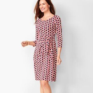 Talbots Side-Tie Swirl-Print Sheath Dress Nylon Spandex Preppy Career Sz M